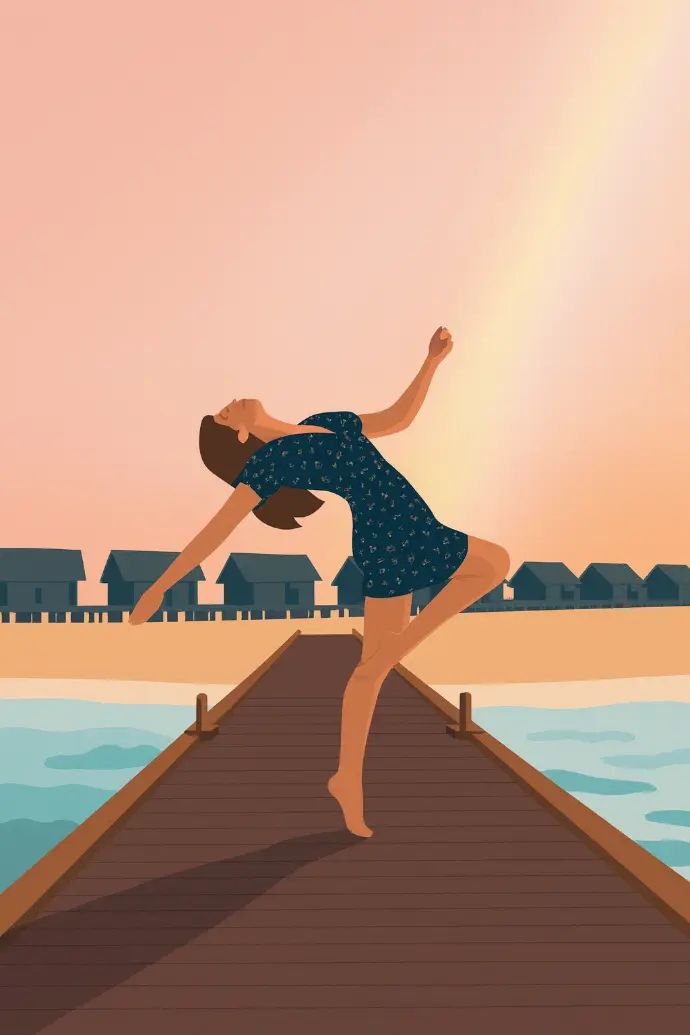 Kobieta idąca w kierunku horyzontu, metafora długoterminowego podejścia do inwestowania.