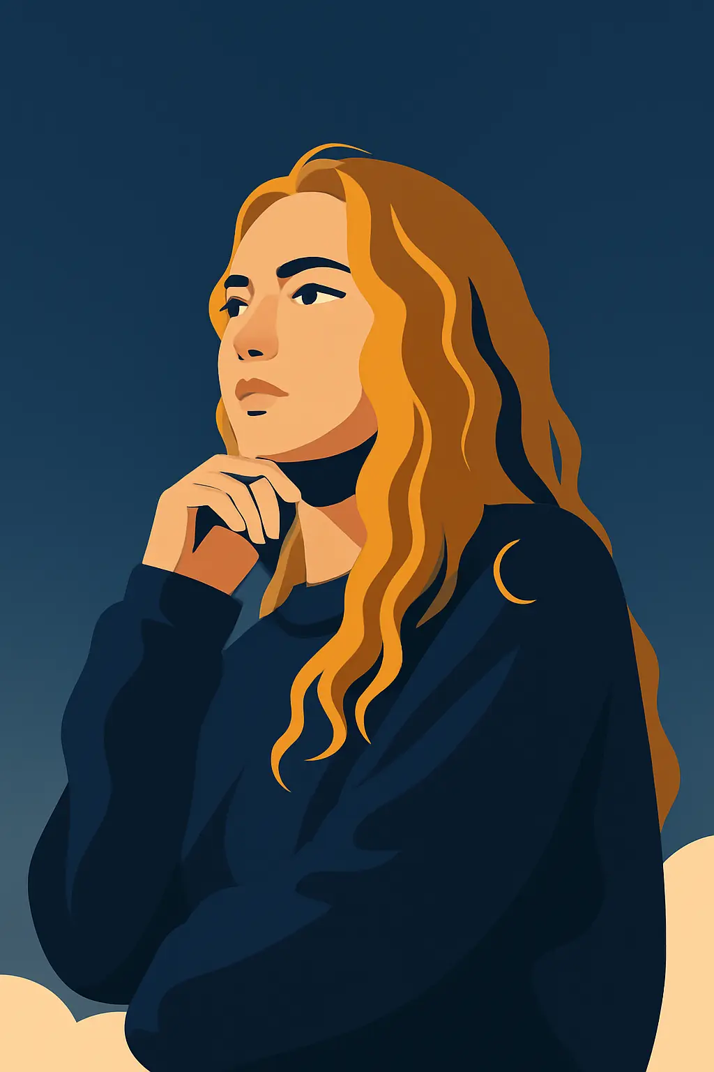 Portret kobiety w eleganckim stroju, trzymającej dłoń przy twarzy, symbolizujący refleksję nad decyzjami finansowymi.