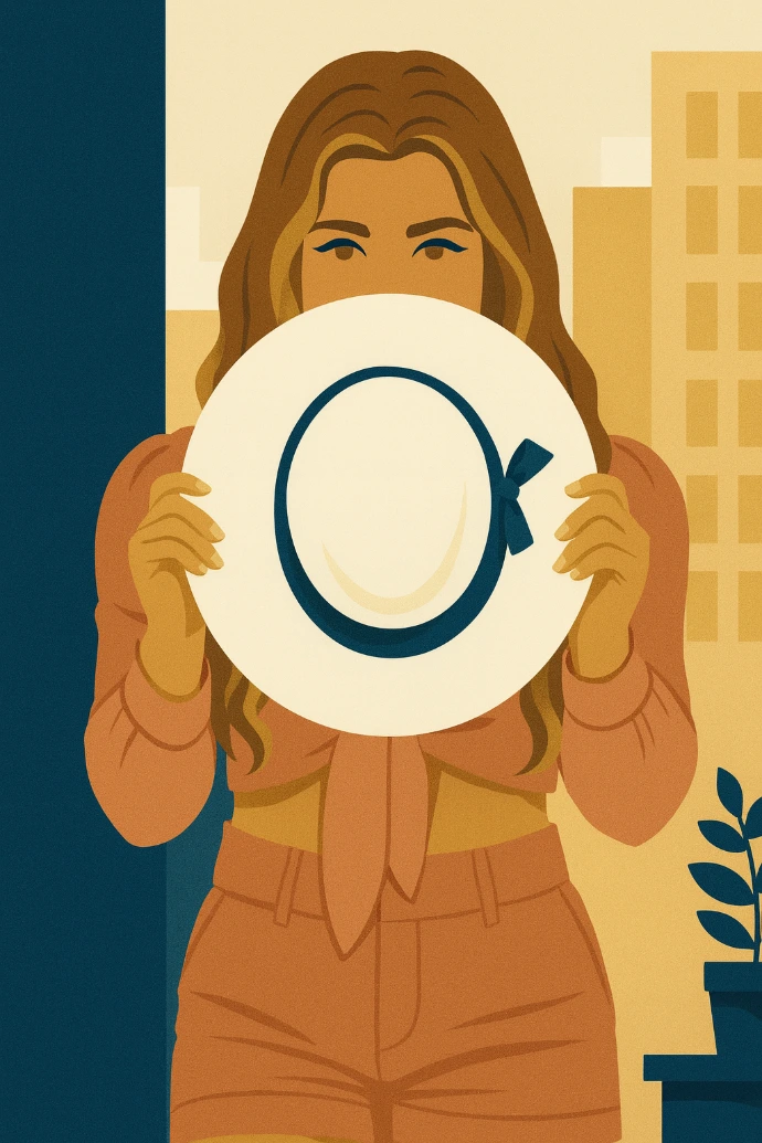 Elegancka Inwestorka trzymająca przed soba kapelusz